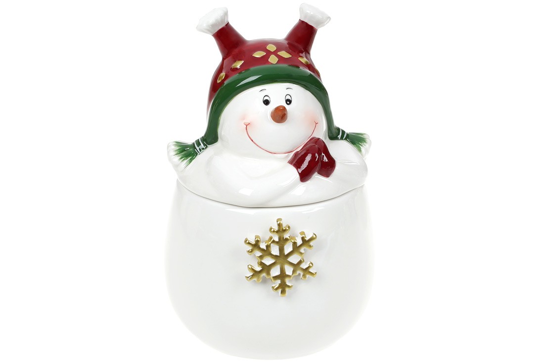 Новогодняя банка для конфет Снеговик 20 см фото